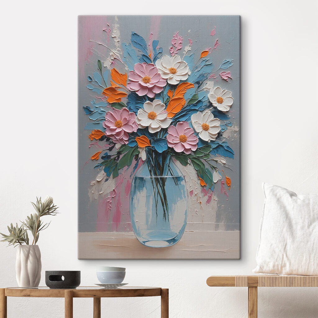 A painting of flowers in a vase