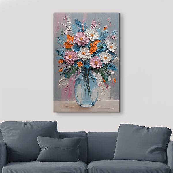 A painting of flowers in a vase