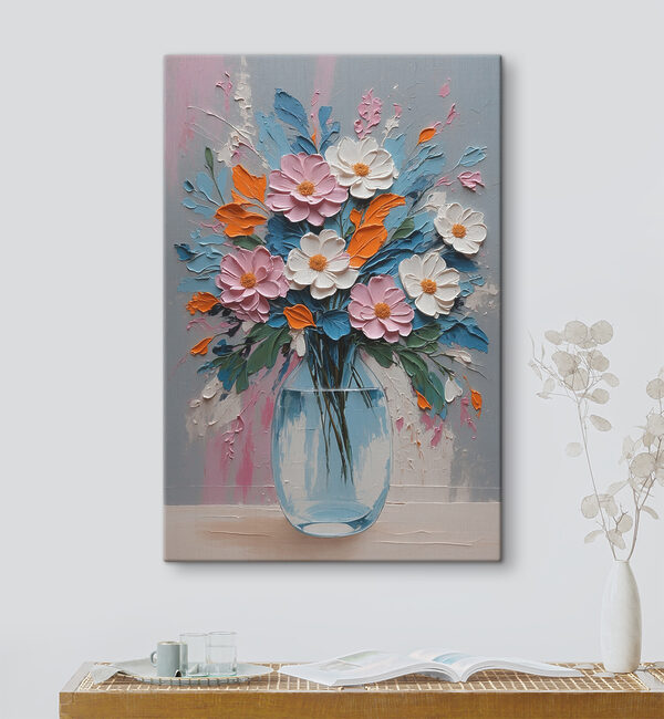 A painting of flowers in a vase