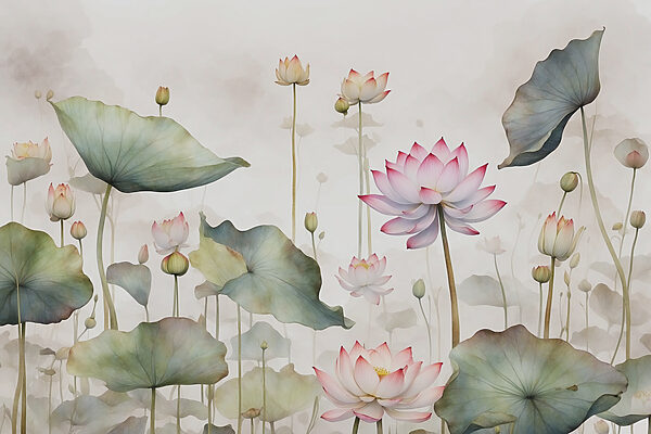 A painting of flowers and leaves