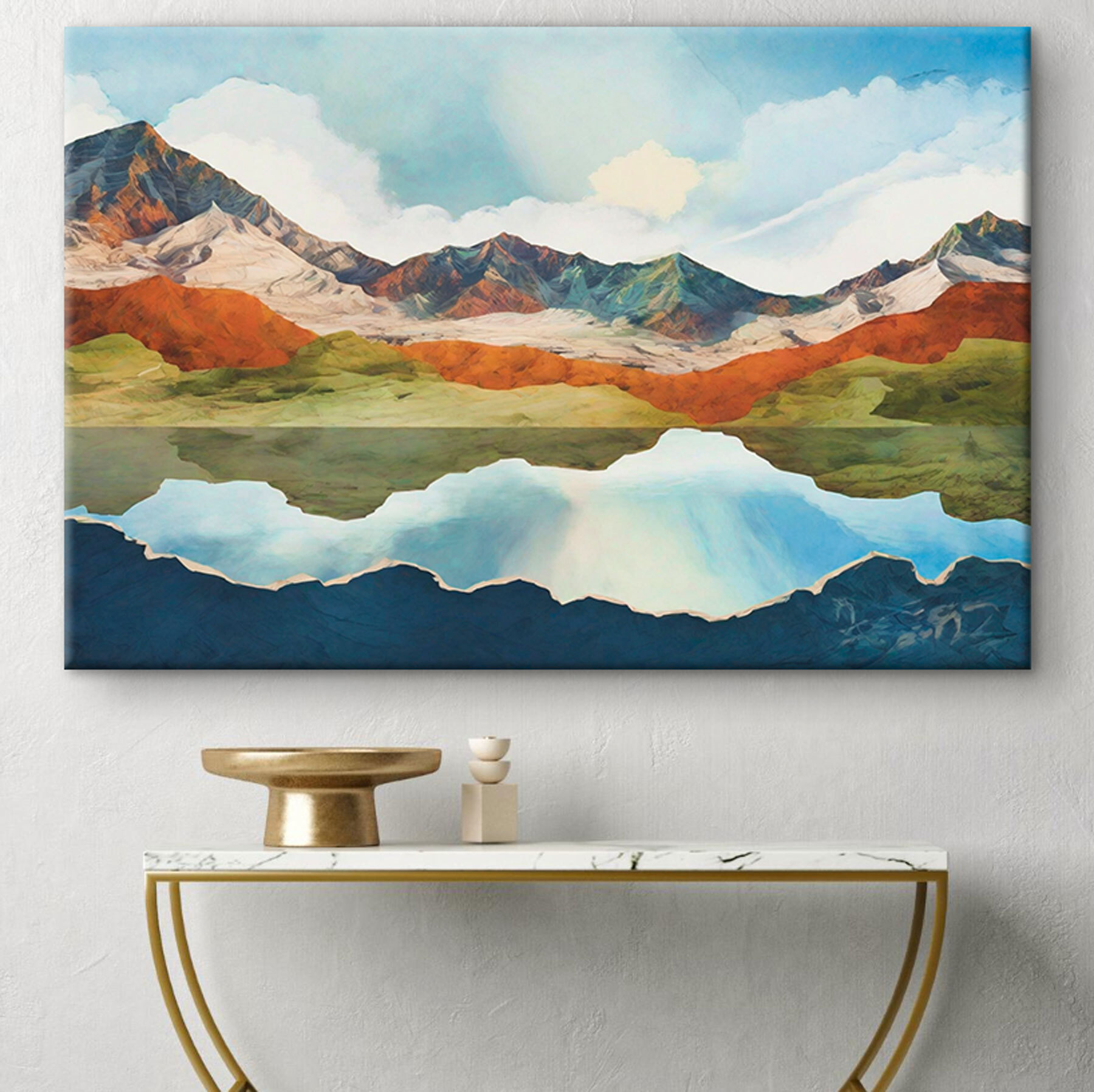 A water reflection of mountains and sky A water reflection of mountains and sky