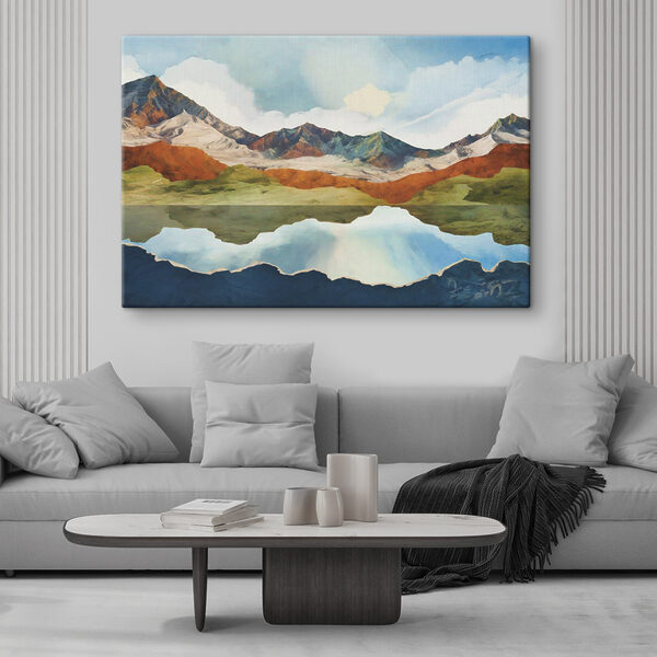 A water reflection of mountains and sky A water reflection of mountains and sky