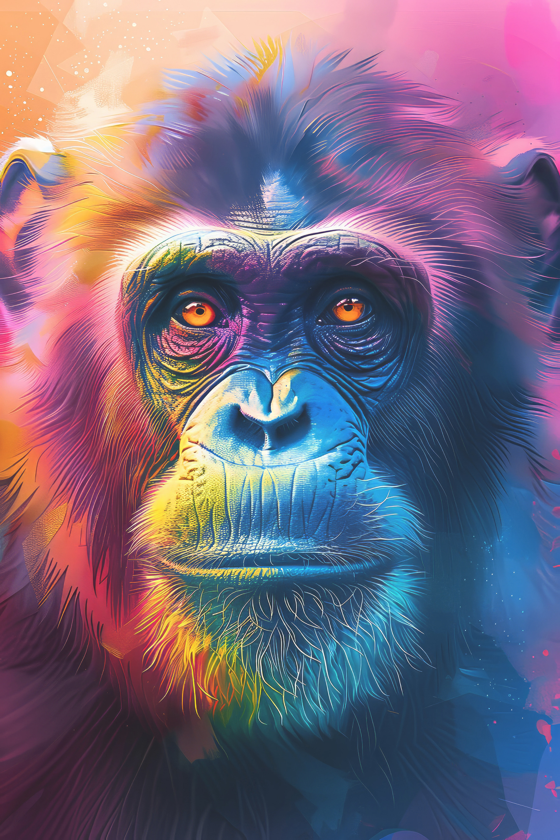 A colorful monkey with orange eyes A colorful monkey with orange eyes