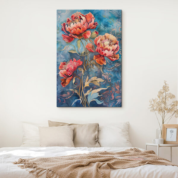 Quadri Quadri Un dipinto raffigurante dei fiori su sfondo blu (COD: s38158)