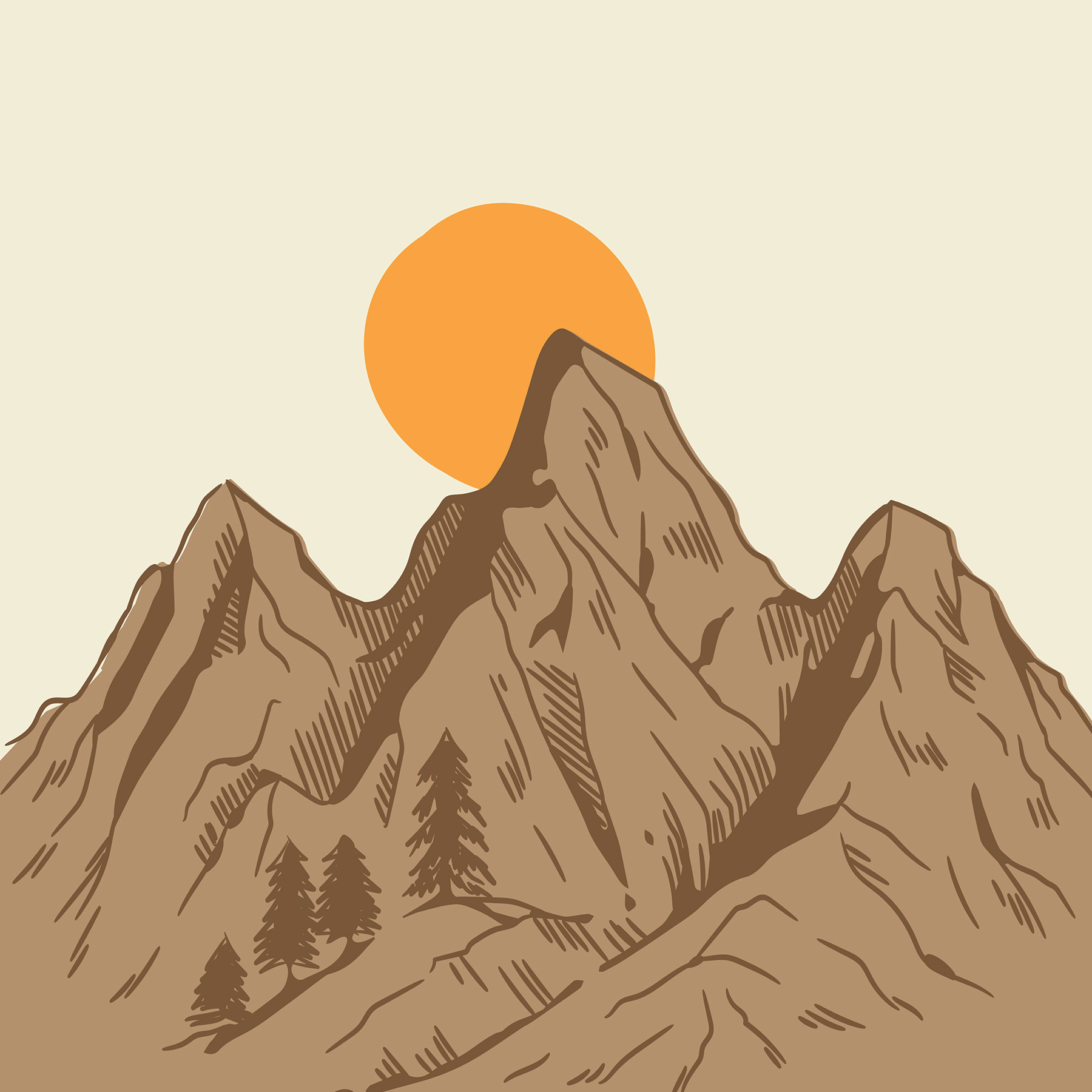 A mountain with trees and sun A mountain with trees and sun