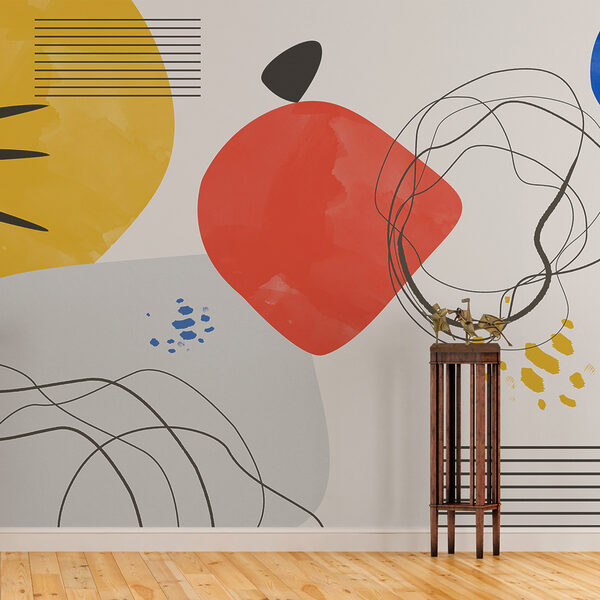 Un'opera d'arte colorata con linee e cerchi Un'opera d'arte colorata con linee e cerchi