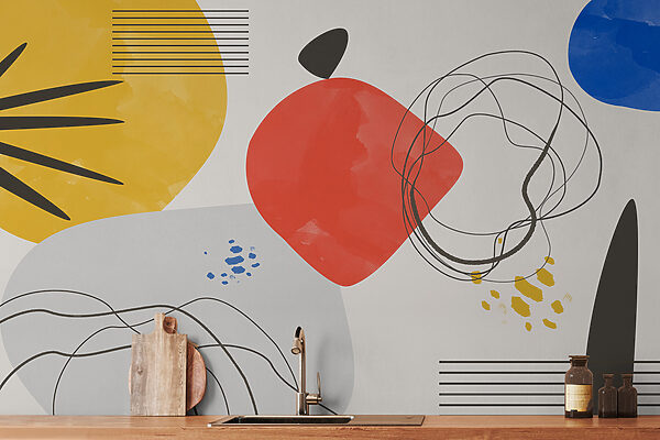 Un'opera d'arte colorata con linee e cerchi Un'opera d'arte colorata con linee e cerchi