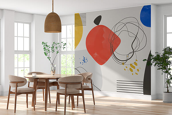 Un'opera d'arte colorata con linee e cerchi Un'opera d'arte colorata con linee e cerchi