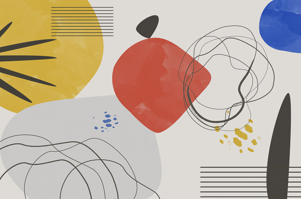 Un'opera d'arte colorata con linee e cerchi Un'opera d'arte colorata con linee e cerchi