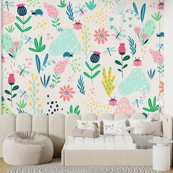 Un disegno di fiori e insetti Un disegno di fiori e insetti