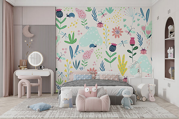 Un disegno di fiori e insetti Un disegno di fiori e insetti