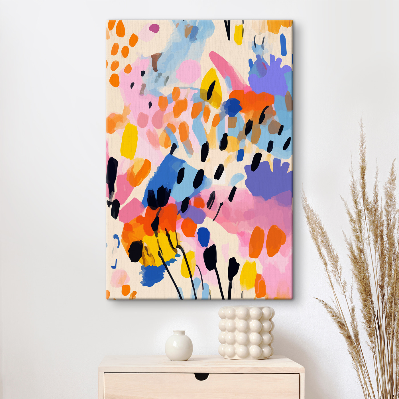 s36597pih23m - Un quadro colorato composto da puntini e macchie neri - tegory