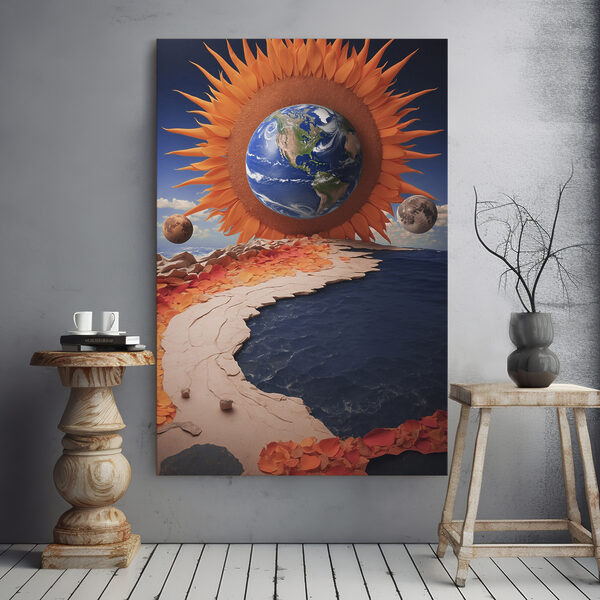 Quadri Quadri Un sole e una terra con una luna e un'altra luna attorno (COD: s38129)