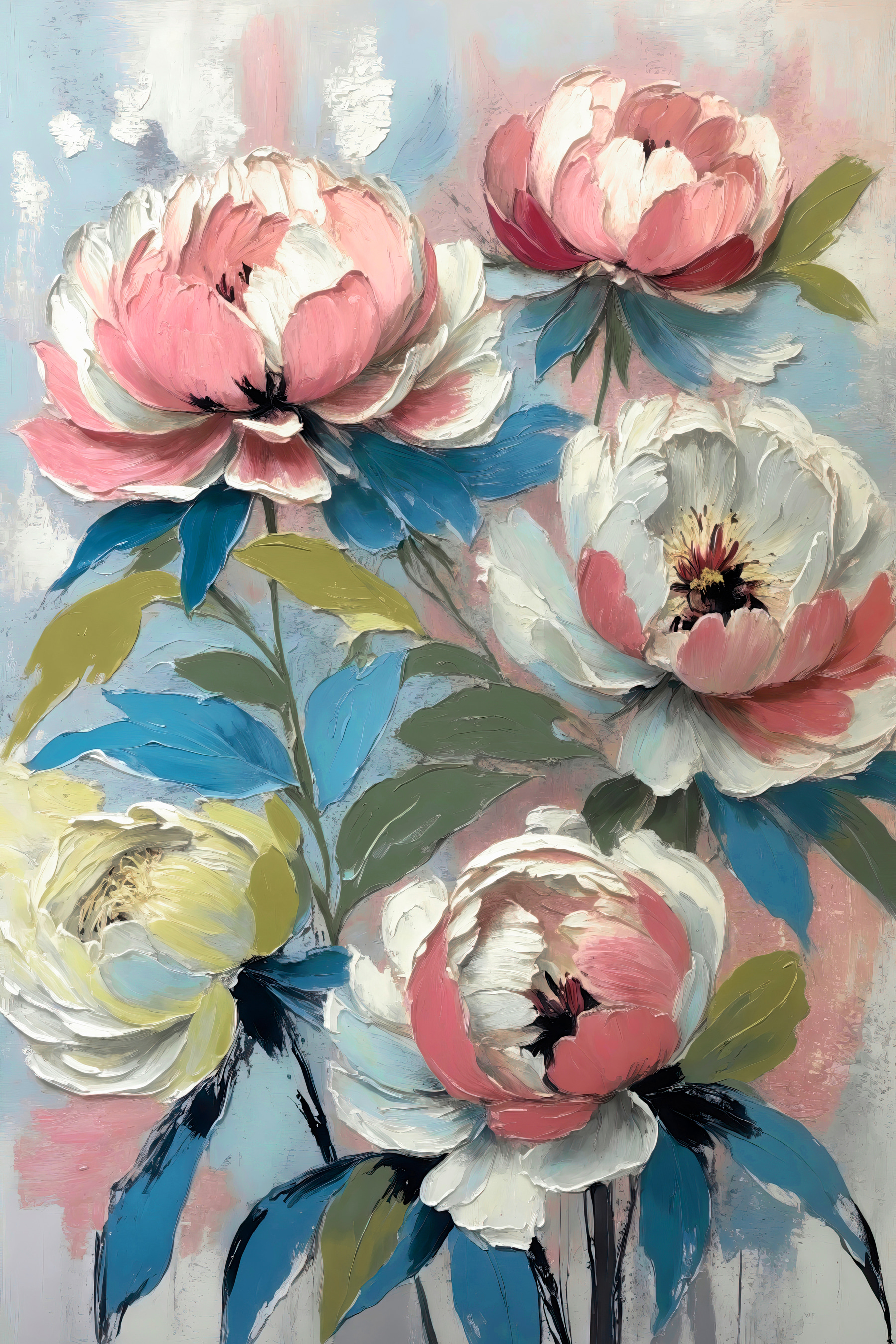 s38226p - Un dipinto raffigurante dei fiori su sfondo blu - tegory