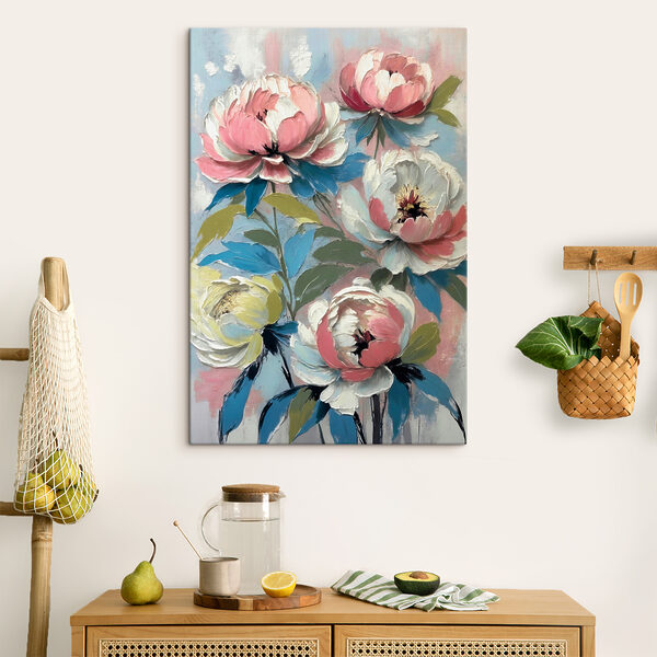Quadri Quadri Un dipinto raffigurante dei fiori su sfondo blu (COD: s38226)