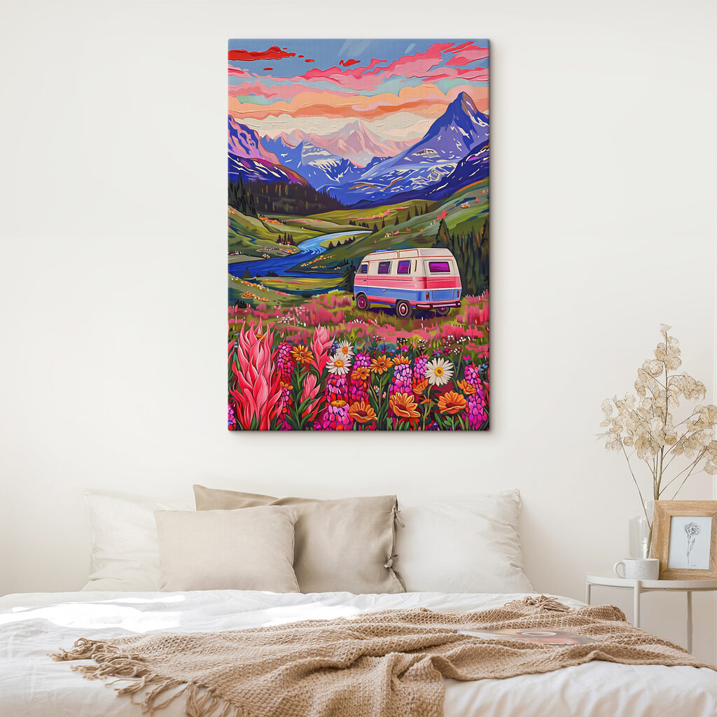 Un furgone che attraversa una valle tra fiori e montagne s38259pib300 1024x1024 - Un furgone che attraversa una valle tra fiori e montagne - tegory