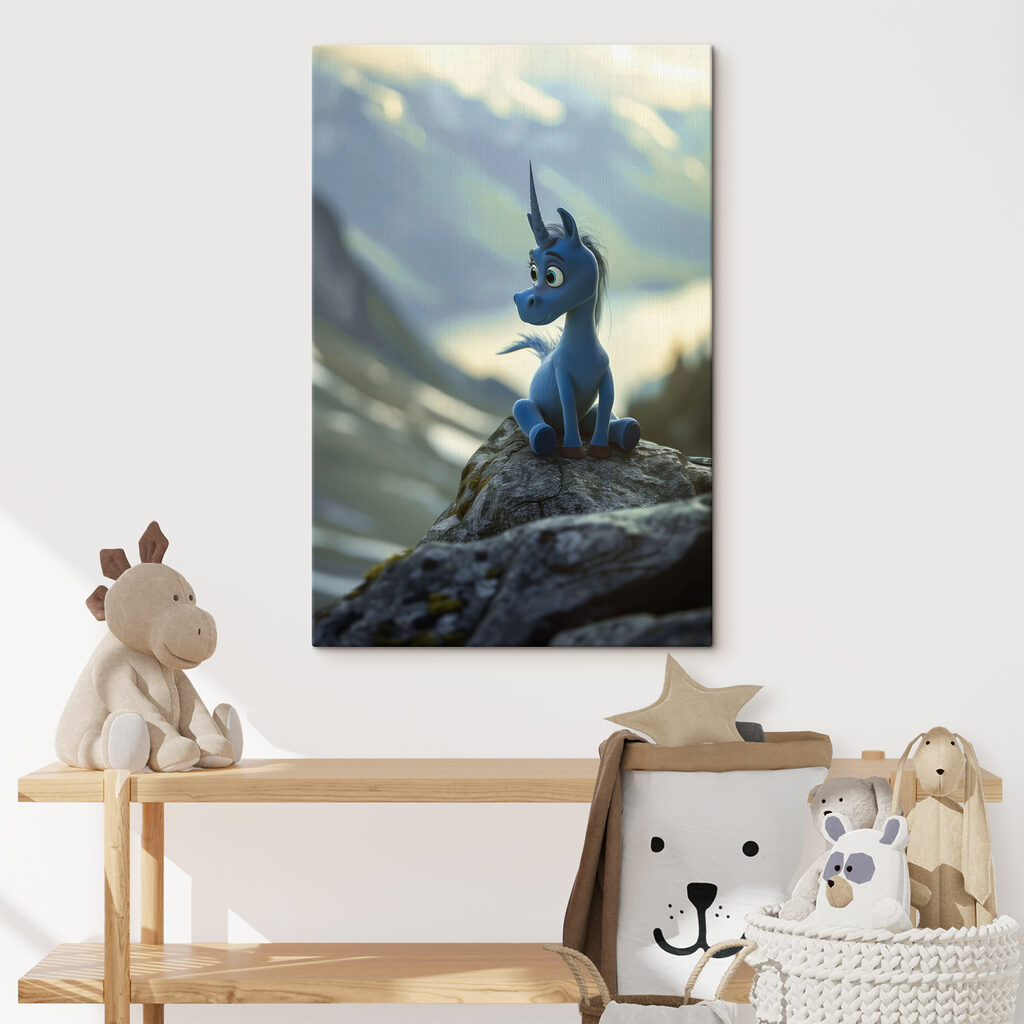 s38274pir11m 1024x1024 - Una vignetta che raffigura un unicorno blu seduto su una roccia - tegory