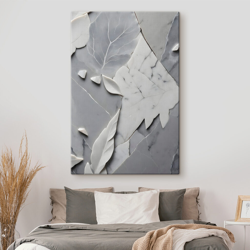 s38272pib155m 1024x1024 - Una superficie in marmo bianco e grigio con foglie - tegory