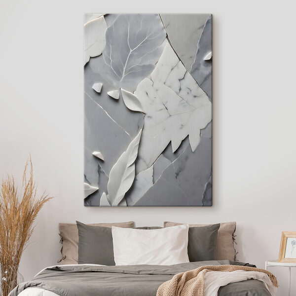 Quadri Una superficie in marmo bianco e grigio con foglie (COD: s38272) Quadri Quadri Una superficie in marmo bianco e grigio con foglie (COD: s38272)