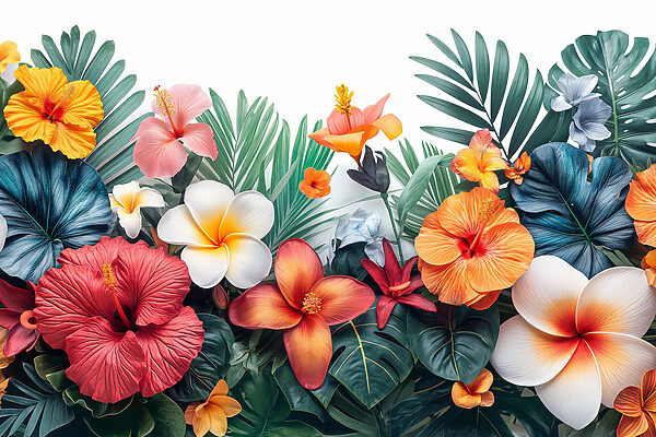 A group of flowers and leaves