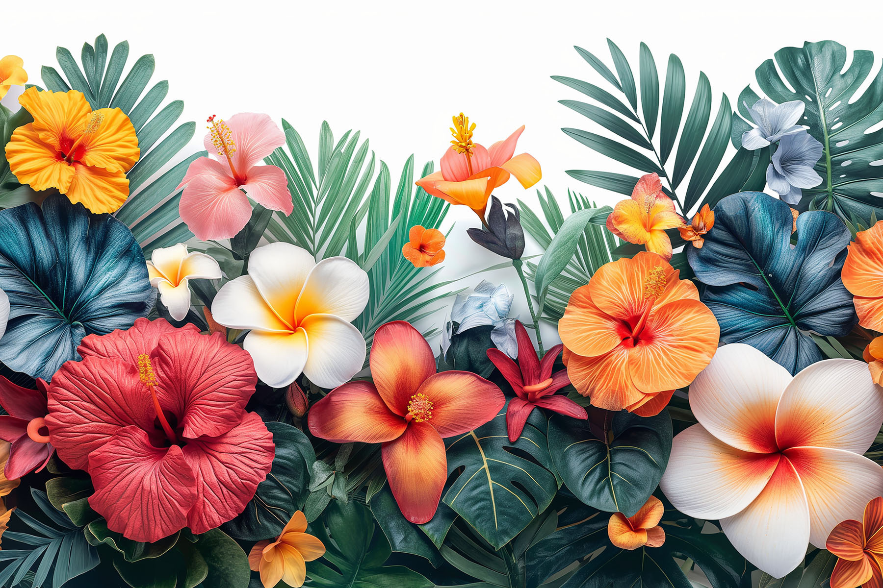 A group of flowers and leaves