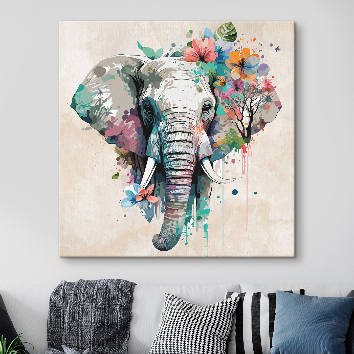 An elephant with flowers and leaves An elephant with flowers and leaves