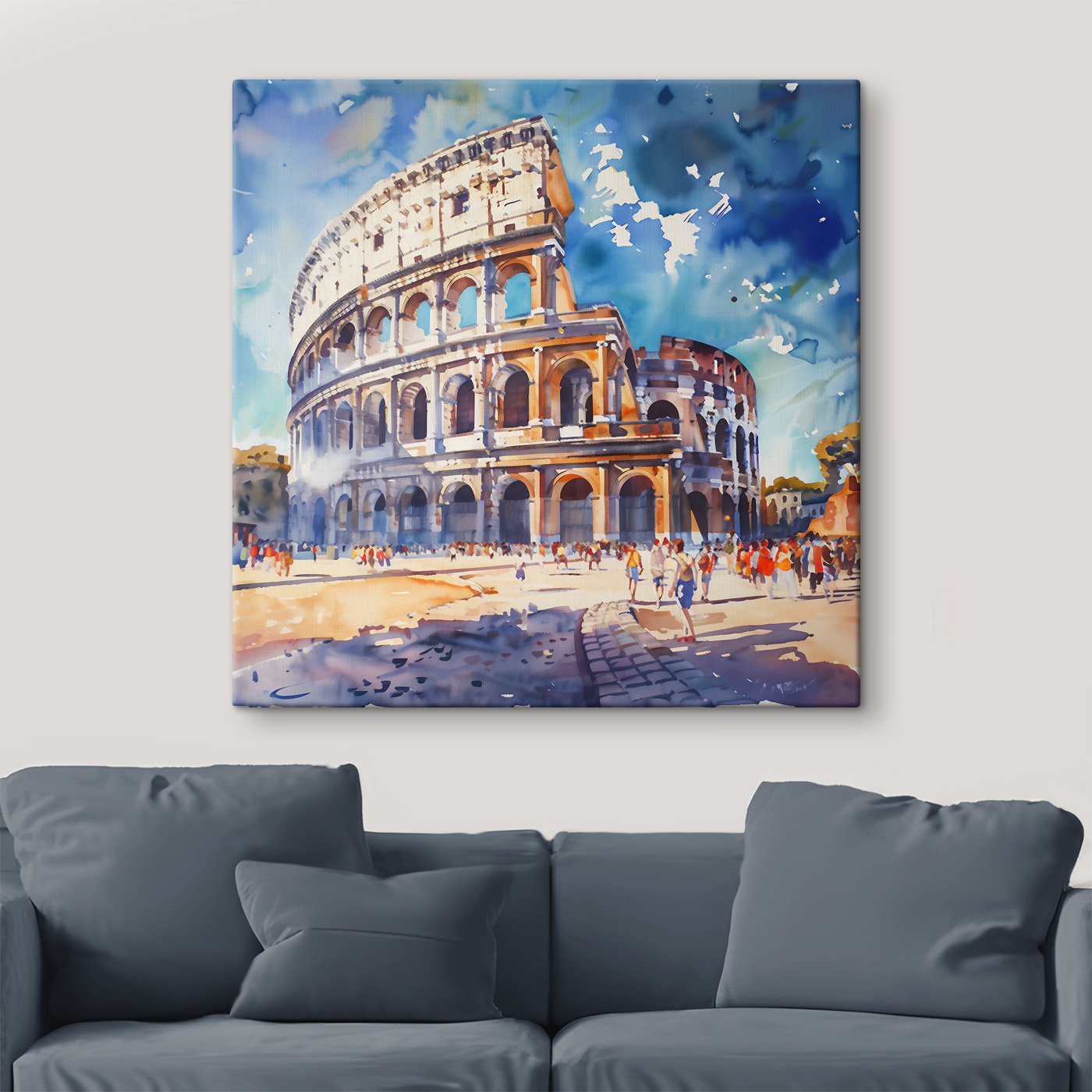 A watercolor of a large building with many arches A watercolor of a large building with many arches