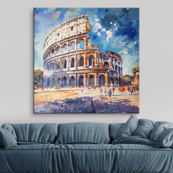 A watercolor of a large building with many arches A watercolor of a large building with many arches