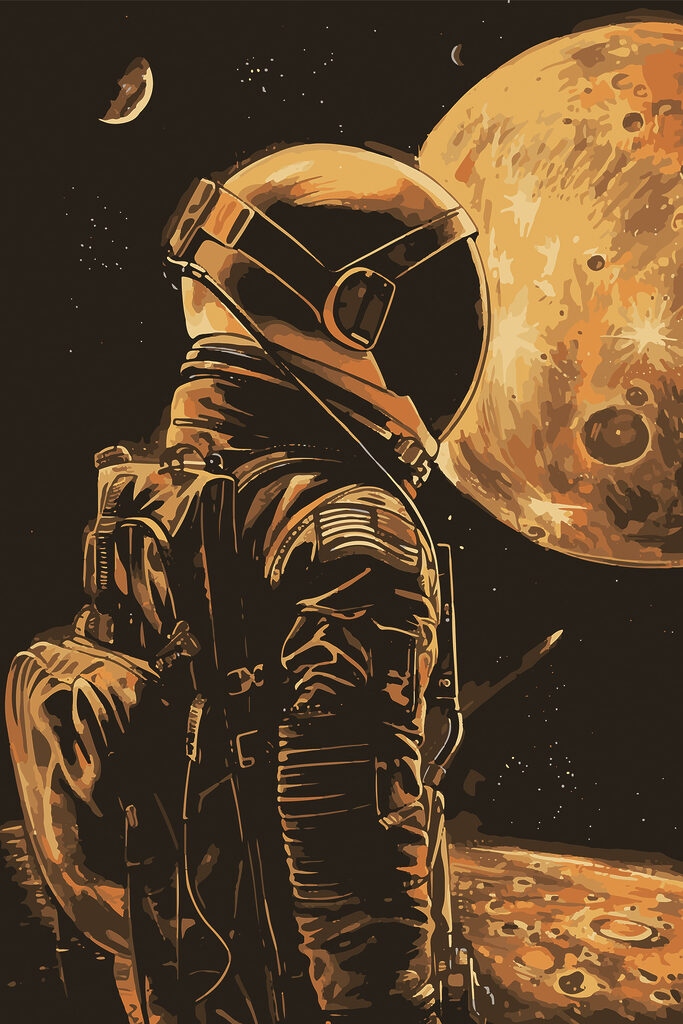 A person wearing a helmet and standing in space