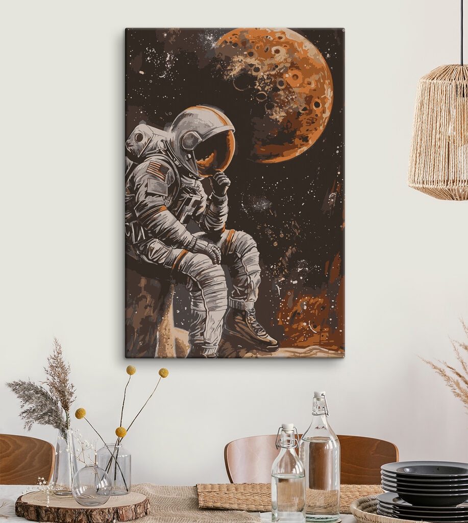 An astronaut sitting on a rock