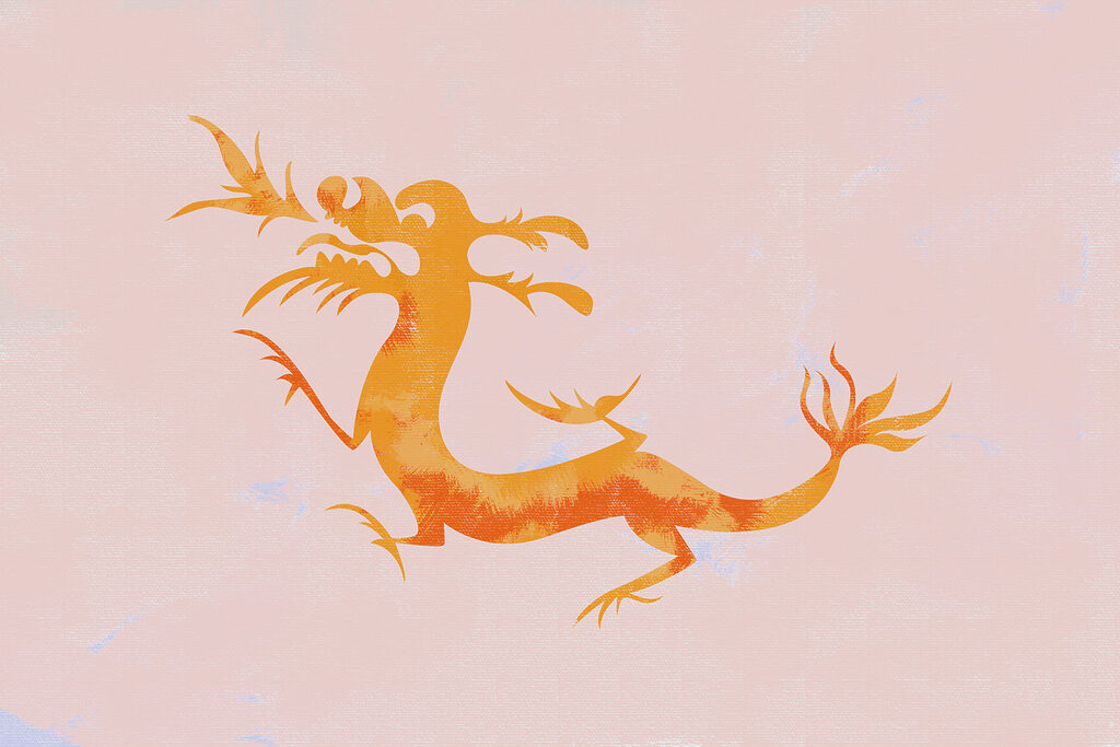 A orange dragon with long tail
