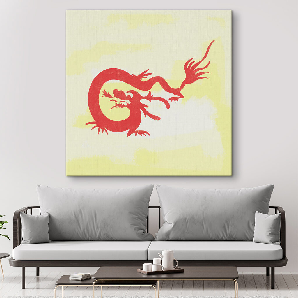 A red dragon on a yellow background