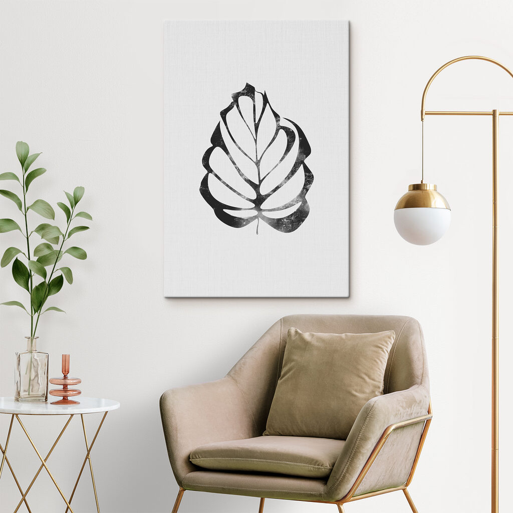 A black and white leaf
