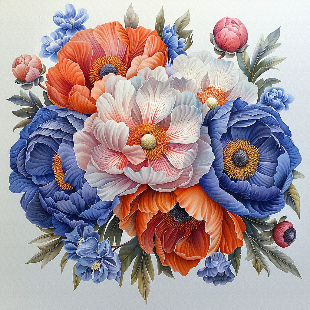 A painting of flowers on a white background