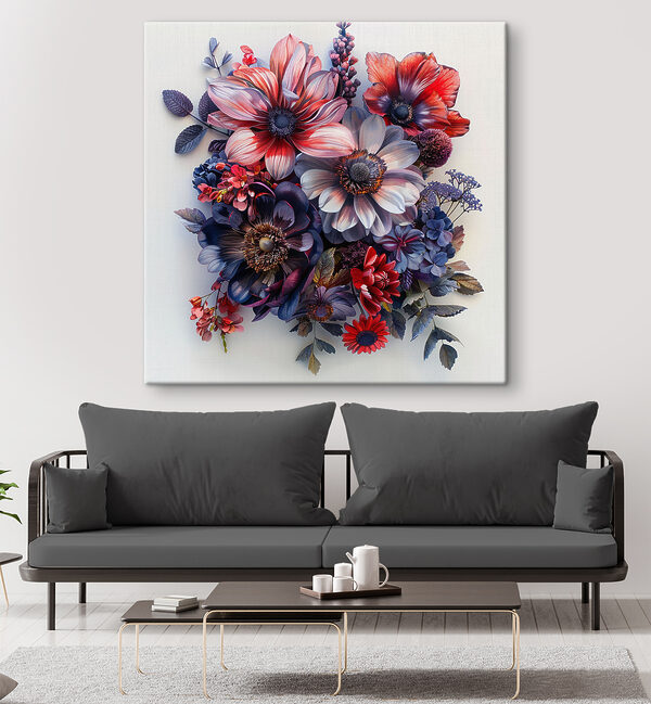 A group of flowers on a white surface
