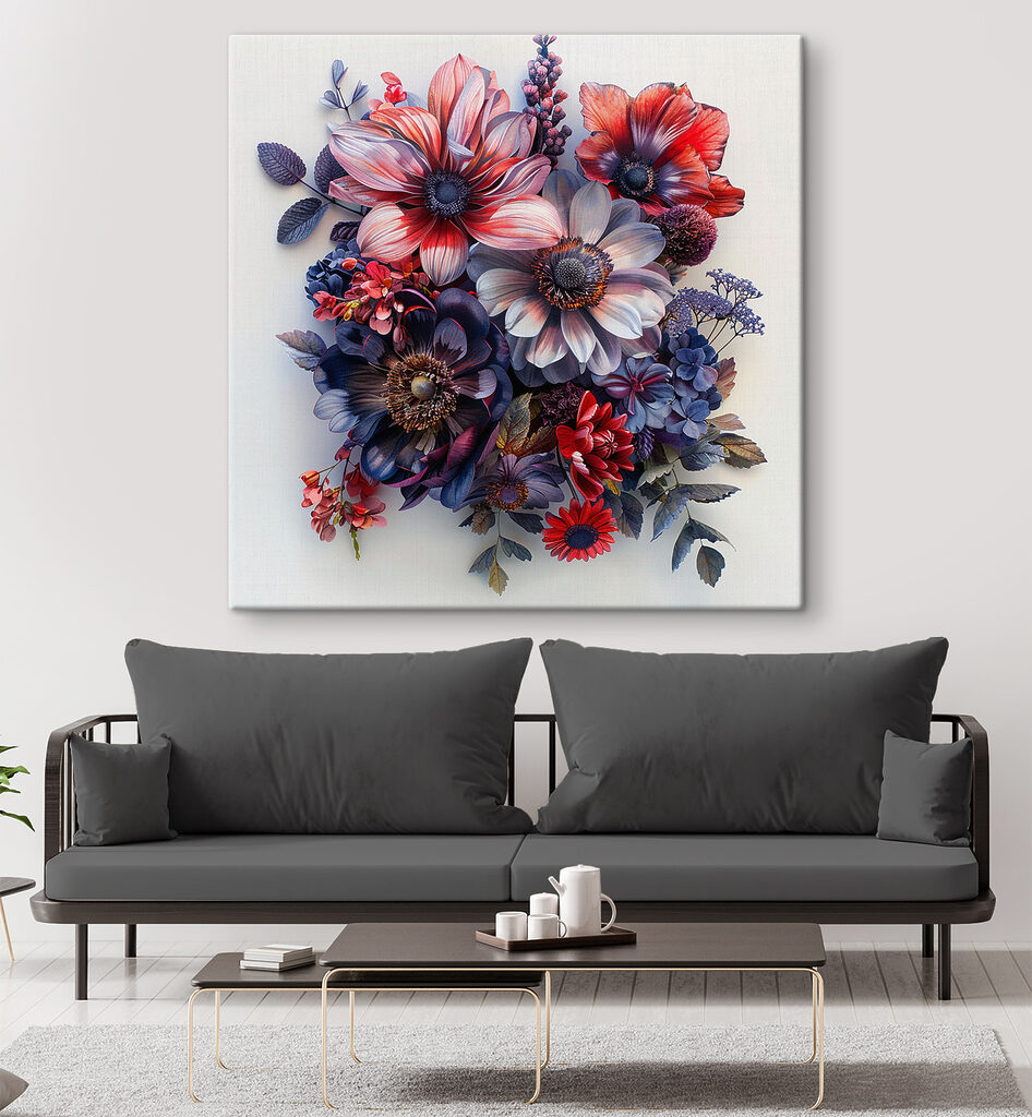 A group of flowers on a white surface