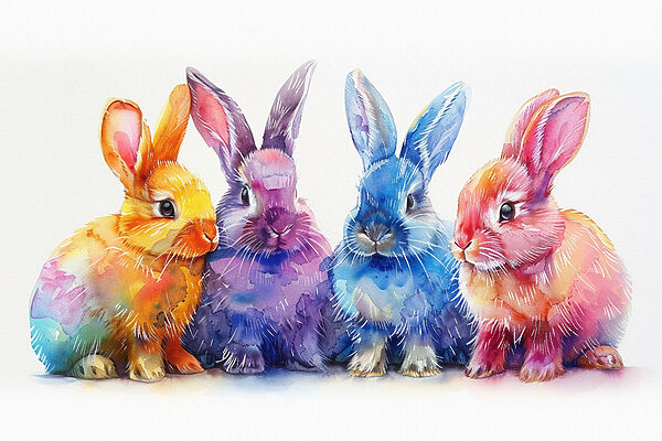 A group of colorful bunnies
