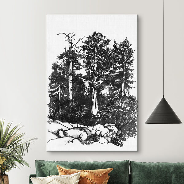 A drawing of trees and bushes