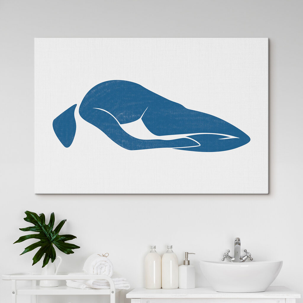 A blue drawing of a woman lying down