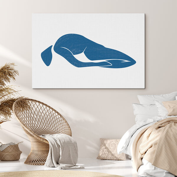 A blue drawing of a woman lying down