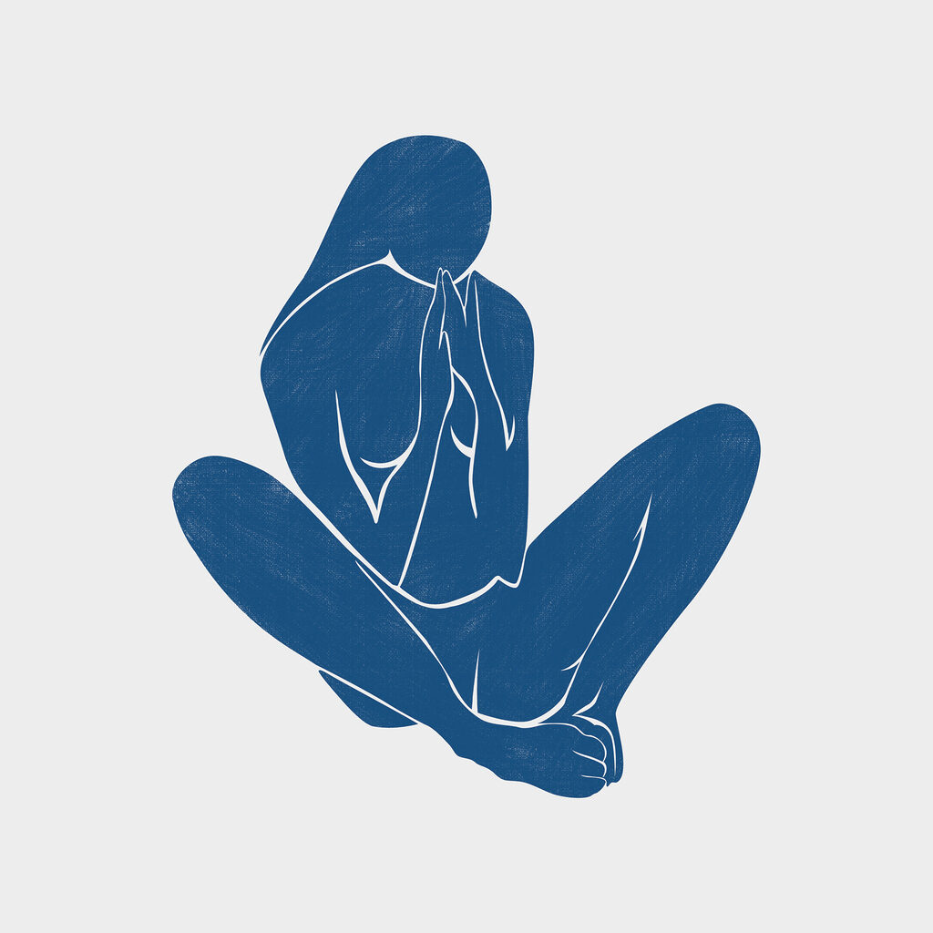 A blue silhouette of a woman