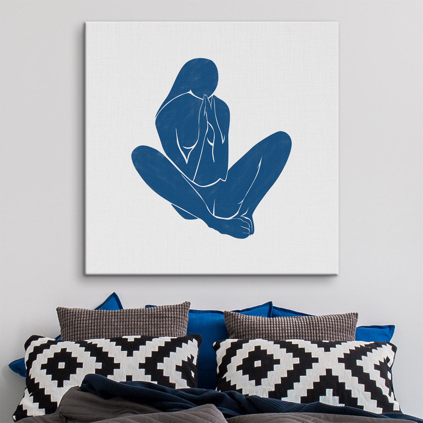 A blue silhouette of a woman