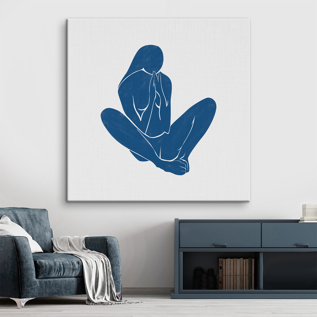 A blue silhouette of a woman