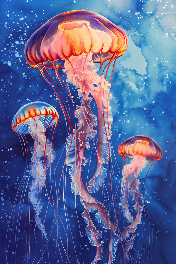 A group of jellyfish in water