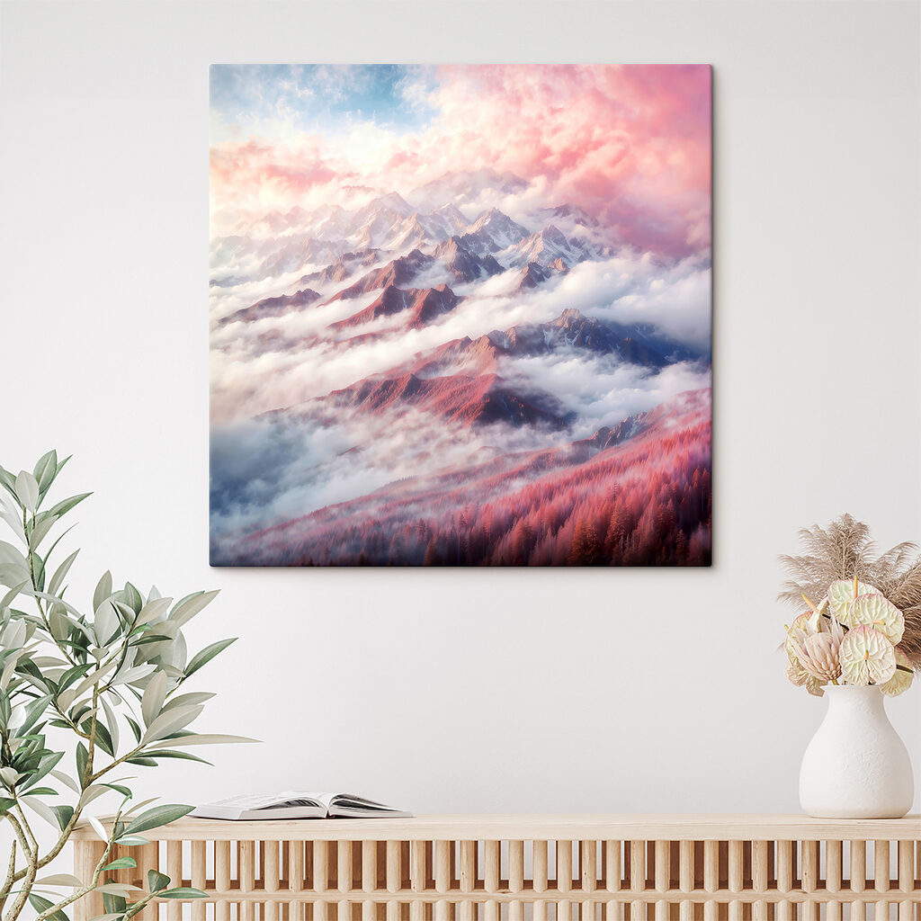 A mountain range with clouds and trees A mountain range with clouds and trees