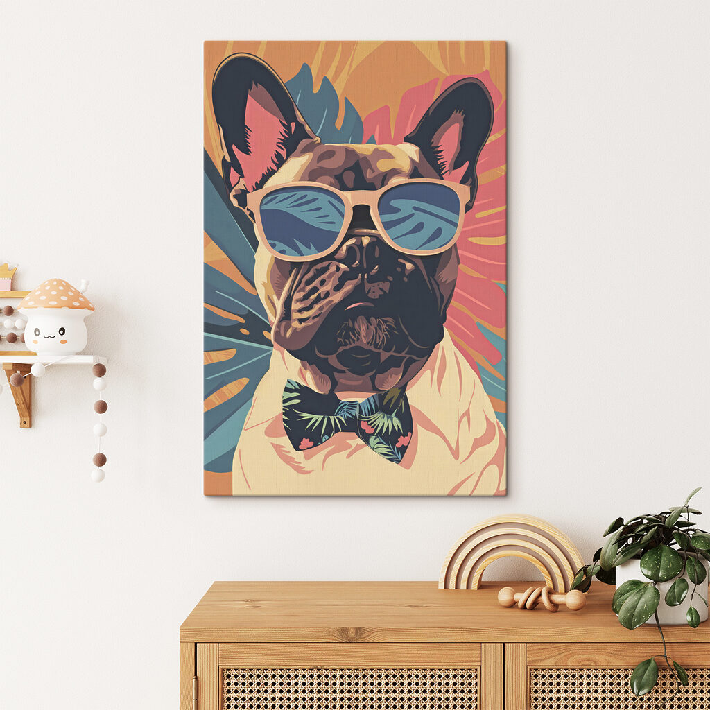 A dog wearing sunglasses and bow tie