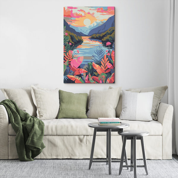 Quadri Un fiume con fiori e montagne sullo sfondo (COD: s38266) Quadri Quadri Un fiume con fiori e montagne sullo sfondo (COD: s38266)