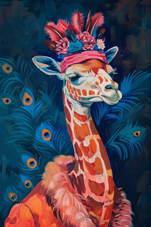 A giraffe wearing a hat