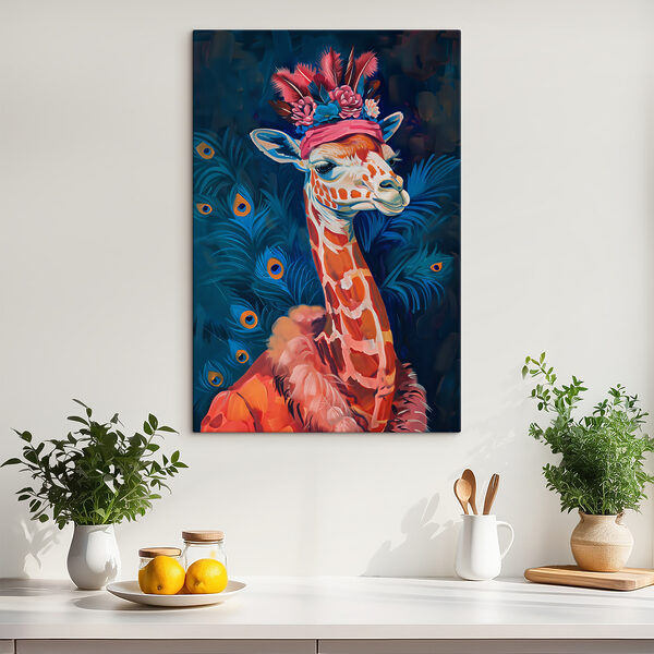 A giraffe wearing a hat