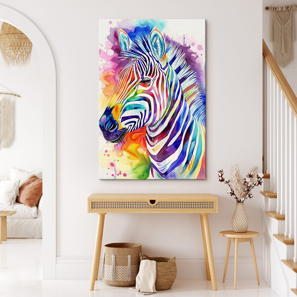 Quadri Quadri Una zebra dai colori vivaci, con i colori dell'arcobaleno (COD: s38379)